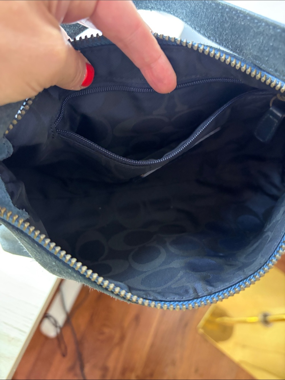 Y2K Demi AuthenticCoach Blue Navy Greyish Suede Shoulder Bag Hamptons - Picture 15 of 16